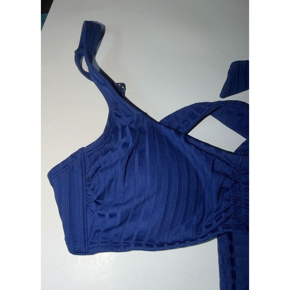 Shade And Shore Shirred Bralette Bikini Top Womens Sz XS Blue Removable Pads New - Picture 3 of 8